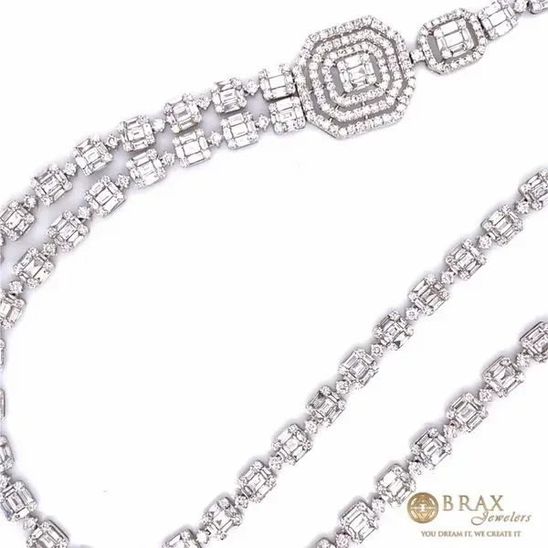 18K White Gold Diamond and Baguette Statement Necklace Image 2 Brax Jewelers Newport Beach, CA