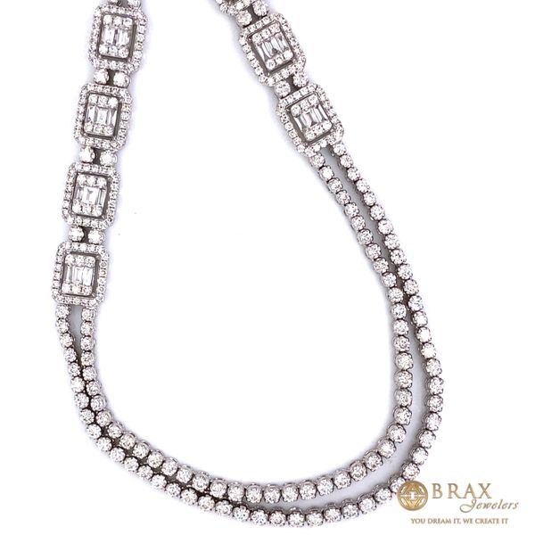 18K White Gold Diamond and Baguette Statement Necklace Image 2 Brax Jewelers Newport Beach, CA