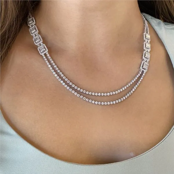 18K White Gold Diamond and Baguette Statement Necklace Brax Jewelers Newport Beach, CA