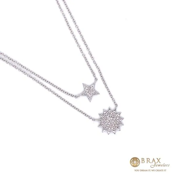 14K White Gold Diamond Pave Star and Sun Necklace Image 2 Brax Jewelers Newport Beach, CA