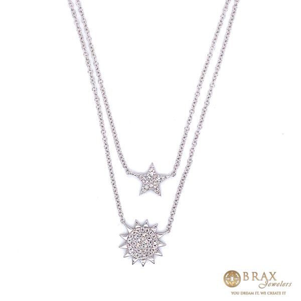 14K White Gold Diamond Pave Star and Sun Necklace Brax Jewelers Newport Beach, CA