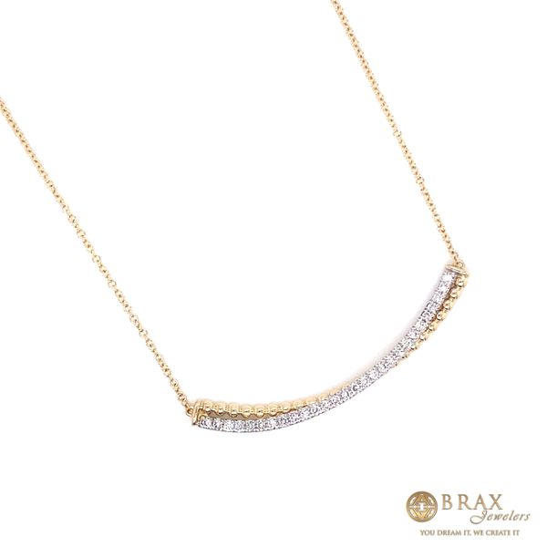 14K Two-Tone Bead and Diamond Pave Curved Bar Necklace Image 2 Brax Jewelers Newport Beach, CA