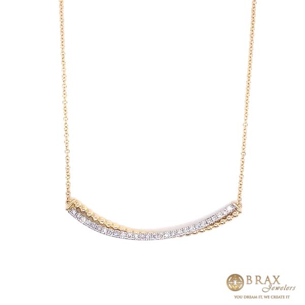 14K Two-Tone Bead and Diamond Pave Curved Bar Necklace Brax Jewelers Newport Beach, CA