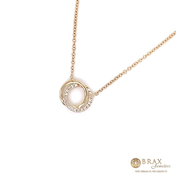 14K Yellow Gold Diamond Love Knot Circle Pendant Necklace Image 2 Brax Jewelers Newport Beach, CA