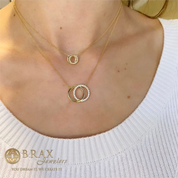 14K Yellow Gold Diamond Love Knot Circle Pendant Necklace Image 4 Brax Jewelers Newport Beach, CA