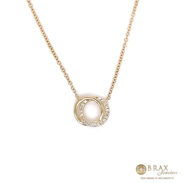 14K Yellow Gold Diamond Love Knot Circle Pendant Necklace Brax Jewelers Newport Beach, CA