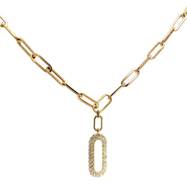Lady's 14 Karat Yellow Gold Diamond Paper Clip LinkNecklace With 0.92Tw Round Diamonds On The Pendant SC22007995 - Brax jewelers Brax Jewelers Newport Beach, CA