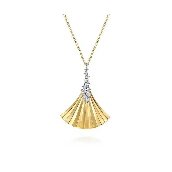 Lady's 14 Karat Yellow And White Gold Diamond Fan Necklace With 0.26Tw Round SI Diamonds. NK8012M45JJ - Brax jewelers Brax Jewelers Newport Beach, CA