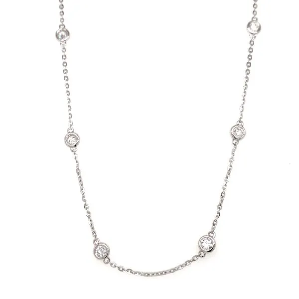 14 Karat White Gold Lab Grown Diamond Station Necklace With 14=1.00Tw Round Laboratory Grown Diamonds Brax Jewelers Newport Beach, CA