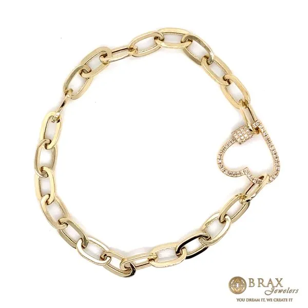 14K Yellow Gold Diamond Heart Paper Clip Link Bracelet Image 2 Brax Jewelers Newport Beach, CA