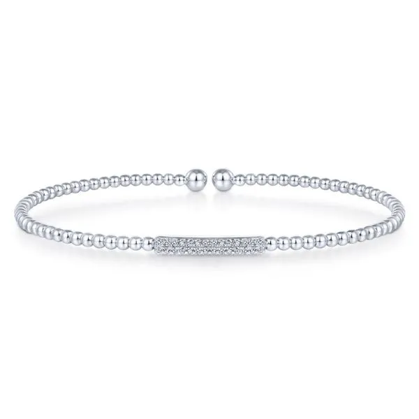 14K White Gold Diamond Bead Cuff Open Bangle Brax Jewelers Newport Beach, CA