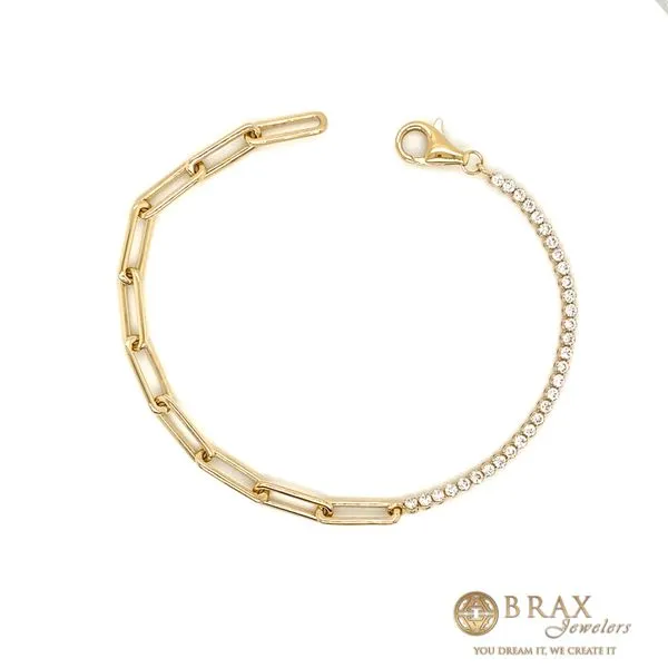 14 Karat Yellow Gold Paper Clip Link Bracelet with 0.66Tw Round Diamonds SC55024348 - Brax Jewelers Brax Jewelers Newport Beach, CA