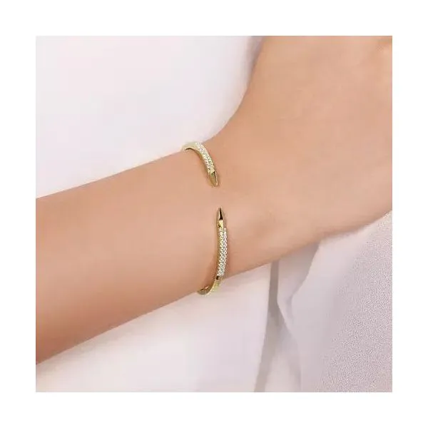 Lady's 14 Karat Yellow Gold Diamond Spear Bangle Bracelet With 0.47Tw Round Natural SI Diamonds Image 4 Brax Jewelers Newport Beach, CA