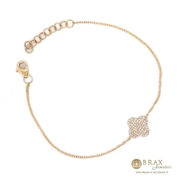 14 Karat Yellow Gold Pave Clover Bracelet With 0.16Tw Round Diamonds - Style Number SC55020614, Brax Jewelers Image 2 Brax Jewelers Newport Beach, CA