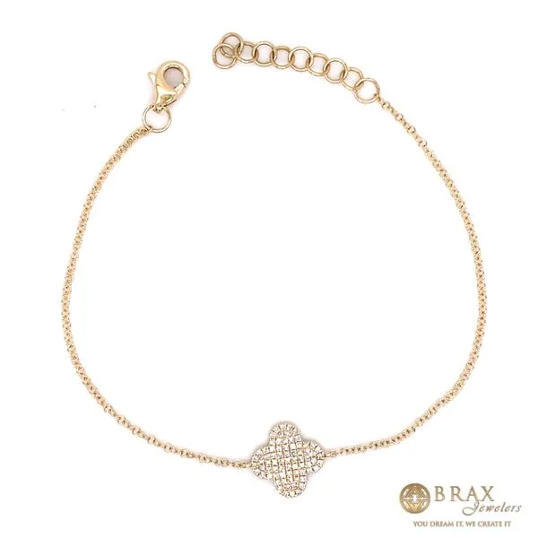 14 Karat Yellow Gold Pave Clover Bracelet With 0.16Tw Round Diamonds - Style Number SC55020614, Brax Jewelers Brax Jewelers Newport Beach, CA