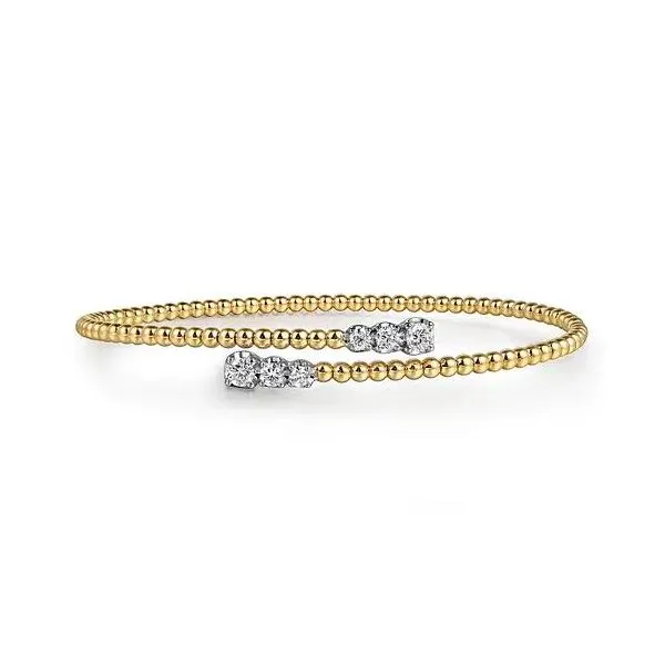 Lady's 14 Karat White And Yellow Gold Graduating Diamond Bypass Bangle Bracelet With 0.44Tw Round SI Natural Diamonds. BG4278-62M45JJ - Brax Jewelers Image 2 Brax Jewelers Newport Beach, CA