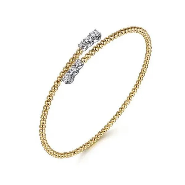 Lady's 14 Karat White And Yellow Gold Graduating Diamond Bypass Bangle Bracelet With 0.44Tw Round SI Natural Diamonds. BG4278-62M45JJ - Brax Jewelers Image 3 Brax Jewelers Newport Beach, CA