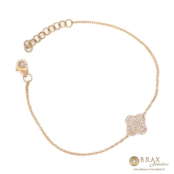 14 Karat Yellow Gold Pave Clover Bracelet With 0.16Tw Round Diamonds - Style Number SC55020614, Brax Jewelers Image 2 Brax Jewelers Newport Beach, CA