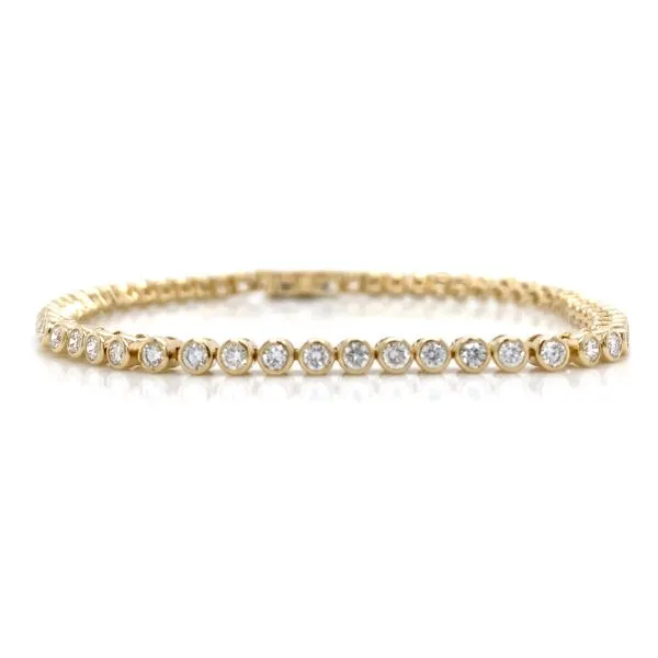 2.01 bezel Set Tennis Lab Grown Diamond Bracelet Set In 14 Karat Yellow Gold Brax Jewelers Newport Beach, CA