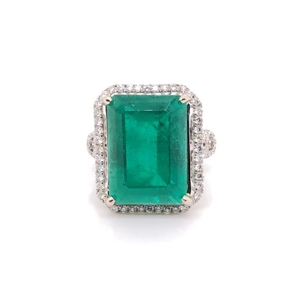 14K Emerald Cut Halo with Green Emerald Fashion Ring Image 2 Brax Jewelers Newport Beach, CA