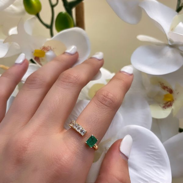 18K Yellow Gold Open Diamond Fashion Ring with Princess Cut Emerald Image 4 Brax Jewelers Newport Beach, CA