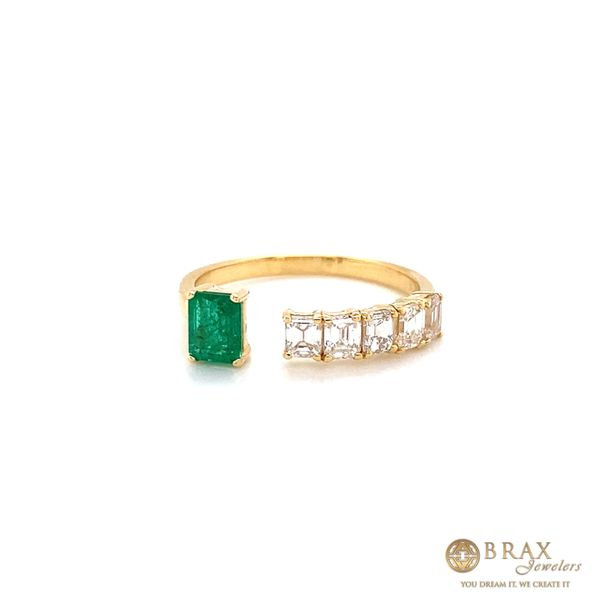 18K Yellow Gold Open Diamond Fashion Ring with Princess Cut Emerald Brax Jewelers Newport Beach, CA