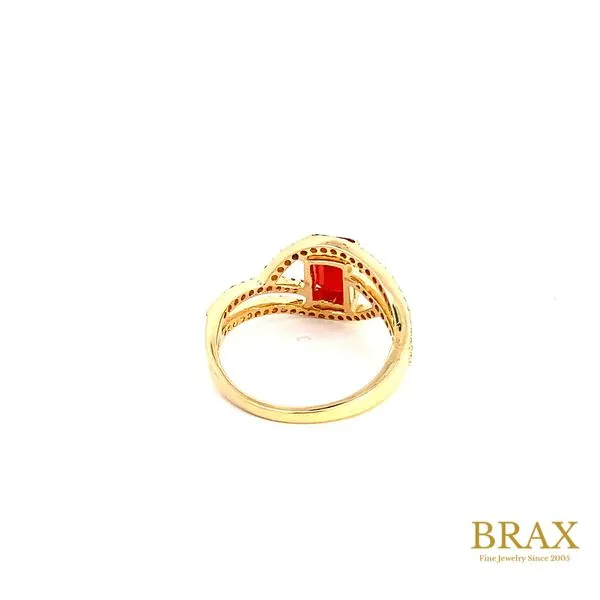 18 Karat Yellow Gold Fashion Ring With 1=0.67Tw Emerald Cut Fire Opal and 0.27Tw Round Diamonds-Brax Jewelers Image 4 Brax Jewelers Newport Beach, CA