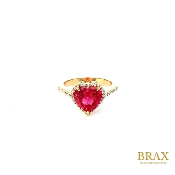18 Karat Yellow Gold Fashion Ring With 2.39Tw Heart Shape Rubellite and 0.27Tw Round Diamonds-Brax Jewelers Brax Jewelers Newport Beach, CA