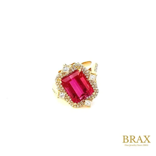 18 Karat Yellow Gold Fashion Ring With 5.30Tw Emerald Cut Rubellites and 0.63Tw Various Shape Diamonds-Brax Jewelers Brax Jewelers Newport Beach, CA