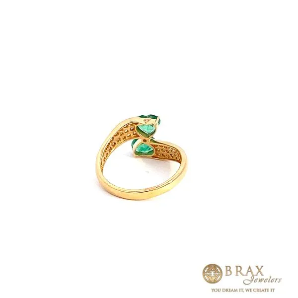 18 Karat Yellow Gold Fashion Ring With 2=1.07Tw Heart Cut Emeralds and 0.41Tw Round Diamonds-Brax Jewelers Image 3 Brax Jewelers Newport Beach, CA