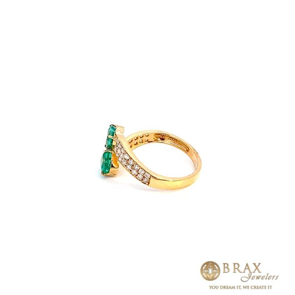 18 Karat Yellow Gold Fashion Ring With 2=1.07Tw Heart Cut Emeralds and 0.41Tw Round Diamonds-Brax Jewelers Image 4 Brax Jewelers Newport Beach, CA