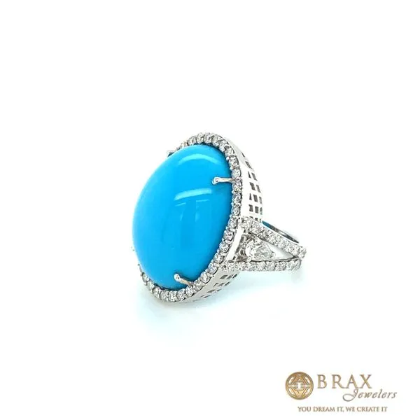 18 Karat White Gold Fashion Ring With 16.36Tw Oval Turquoise and 1.20Tw Various Shapes Diamonds-Brax Jewelers Image 2 Brax Jewelers Newport Beach, CA