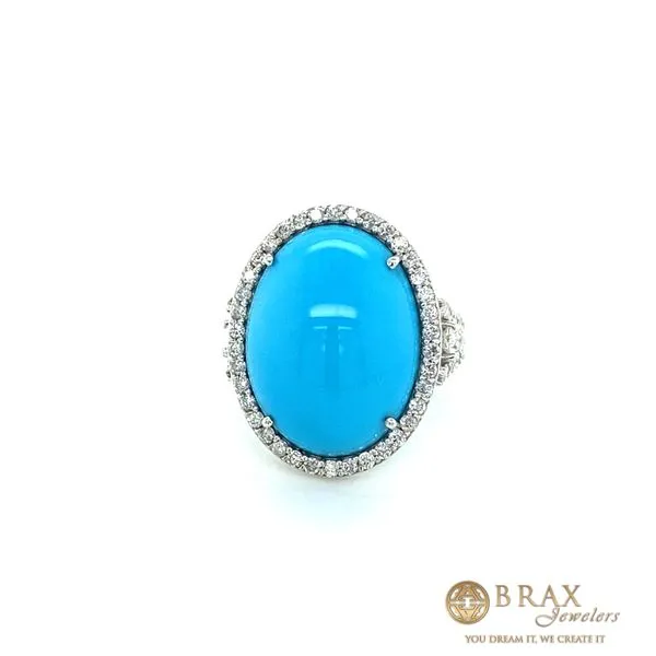 18 Karat White Gold Fashion Ring With 16.36Tw Oval Turquoise and 1.20Tw Various Shapes Diamonds-Brax Jewelers Brax Jewelers Newport Beach, CA
