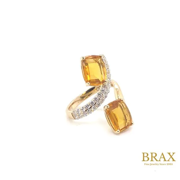 14 Karat Yellow Gold Fashion Ring With 2=6.34Tw Cushion Citrines and 0.51Tw Round Diamonds - Brax Jewelers Image 2 Brax Jewelers Newport Beach, CA