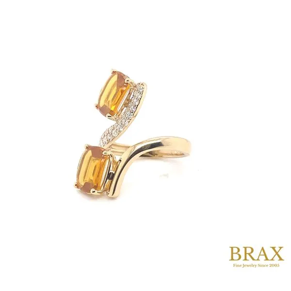 14 Karat Yellow Gold Fashion Ring With 2=6.34Tw Cushion Citrines and 0.51Tw Round Diamonds - Brax Jewelers Image 3 Brax Jewelers Newport Beach, CA