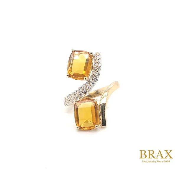 14 Karat Yellow Gold Fashion Ring With 2=6.34Tw Cushion Citrines and 0.51Tw Round Diamonds - Brax Jewelers Brax Jewelers Newport Beach, CA