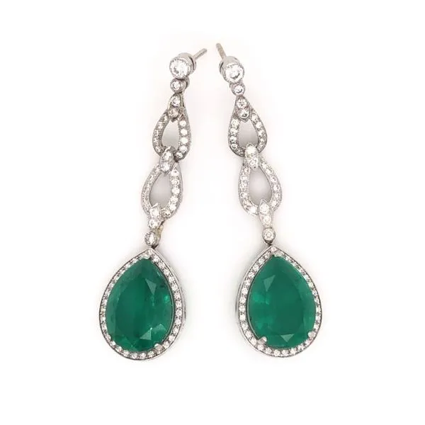 18K White Gold Emerald and Diamond Earrings Brax Jewelers Newport Beach, CA