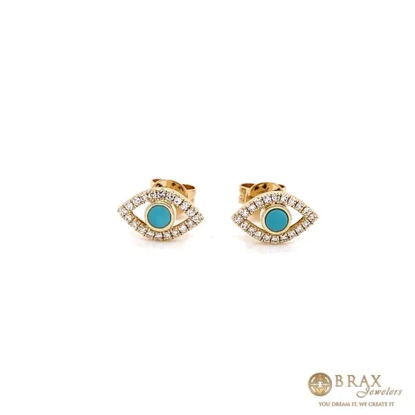 14K Yellow Gold Diamond Evil Eye Earrings Brax Jewelers Newport Beach, CA