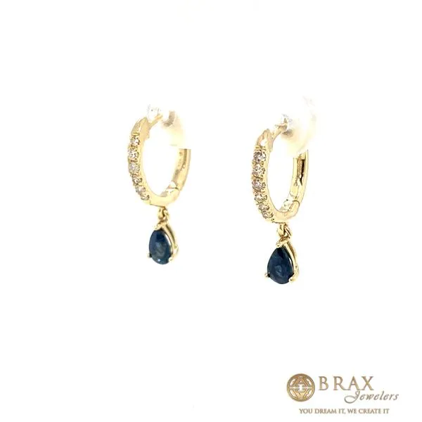 14K White Gold Sapphire and Diamond Huggie Earrings Image 2 Brax Jewelers Newport Beach, CA