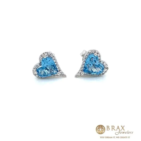 Heart-Shaped Blue Topaz and Round Diamond Stud Earrings in 14 Karat White Gold - Brax Jewelers Brax Jewelers Newport Beach, CA