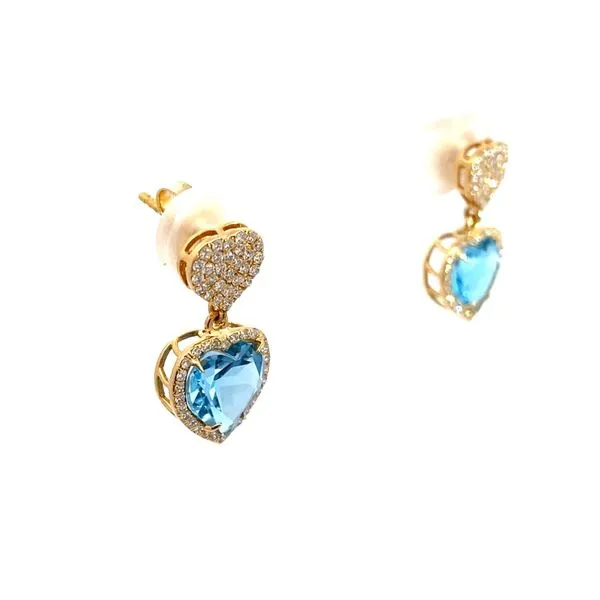 Heart Blue Topaz and Round Diamond Earrings in 18 Karat Yellow Gold - Brax Jeweler Image 2 Brax Jewelers Newport Beach, CA