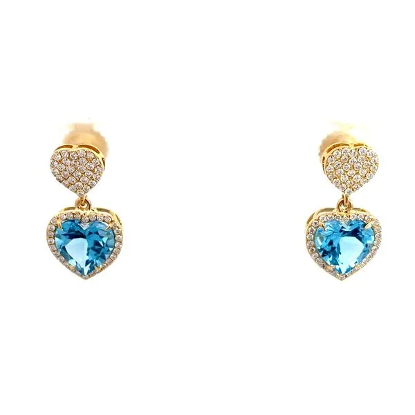 Heart Blue Topaz and Round Diamond Earrings in 18 Karat Yellow Gold - Brax Jeweler Brax Jewelers Newport Beach, CA