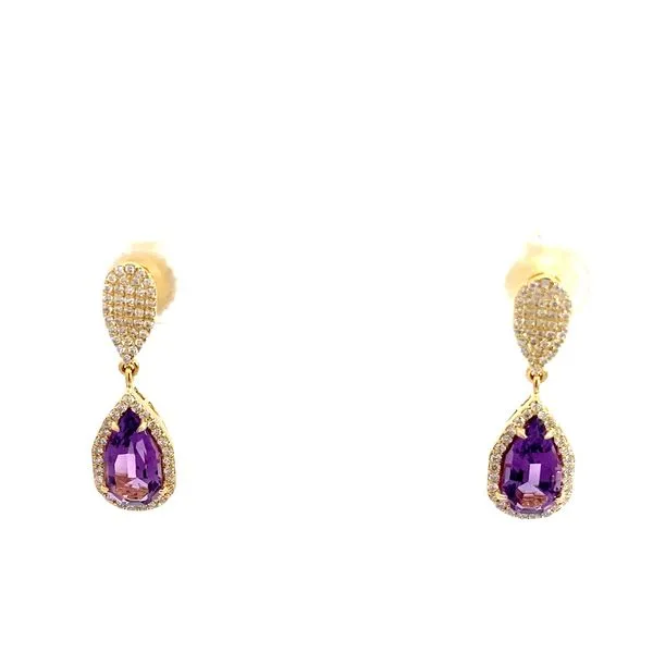 Pear Amethyst and Round Diamond Earrings in 18 Karat Yellow Gold - Brax Jewelers Brax Jewelers Newport Beach, CA