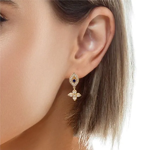 Round Sapphire and Round Diamond Earrings in 18 Karat Yellow Gold - Brax Jewelers Image 3 Brax Jewelers Newport Beach, CA