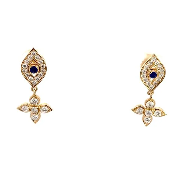 Round Sapphire and Round Diamond Earrings in 18 Karat Yellow Gold - Brax Jewelers Brax Jewelers Newport Beach, CA