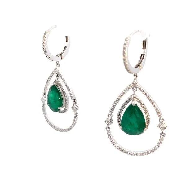 18 Karat White Gold  Pear Emeralds Earrings Image 2 Brax Jewelers Newport Beach, CA