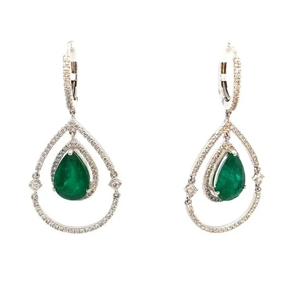 18 Karat White Gold  Pear Emeralds Earrings Brax Jewelers Newport Beach, CA