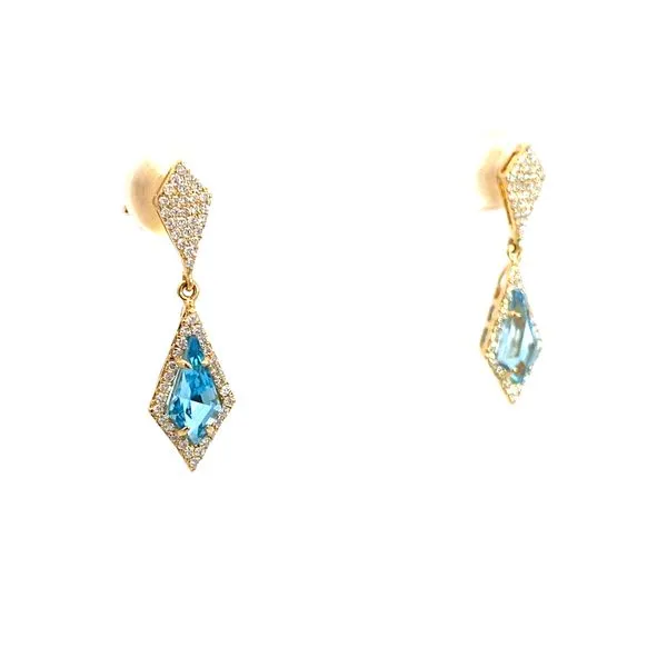 Kite Cut Blue Topaz and Round Diamond Earrings in 18 Karat Yellow Gold - Brax Jewelers Image 2 Brax Jewelers Newport Beach, CA