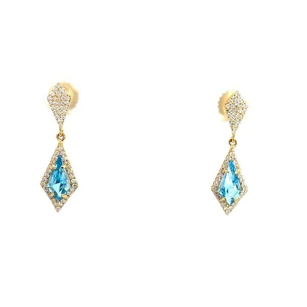Kite Cut Blue Topaz and Round Diamond Earrings in 18 Karat Yellow Gold - Brax Jewelers Brax Jewelers Newport Beach, CA