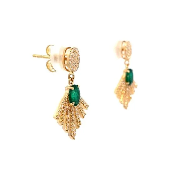 Oval Emerald and Round Diamond Earrings in 18 Karat Yellow Gold - Brax Jewelers Image 2 Brax Jewelers Newport Beach, CA